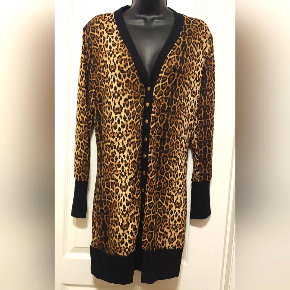 Halife Brown and Black Leopard Print Long Sleeves Cardigan NWT Size Medium